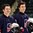 GRAND FORKS, NORTH DAKOTA - APRIL 16: USA's Kaller Yamamoto #23 and William Lockwood #10 are all smiles following a 6-1 preliminary round win over Sweden 2016 IIHF Ice Hockey U18 World Championship. (Photo by Minas Panagiotakis/HHOF-IIHF Images)

